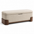 Gepolsterte Aufbewahrungsbank mit Stauraum, 120 × 45 × 50 cm, Webstoff und Holz, Beige/Dunkelbraun
