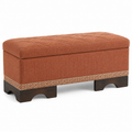 Sitzbank mit Stauraum, 110 × 45 × 48 cm, Rostorange/Creme/Dunkelbraun, gepolstert mit Holzfüßen