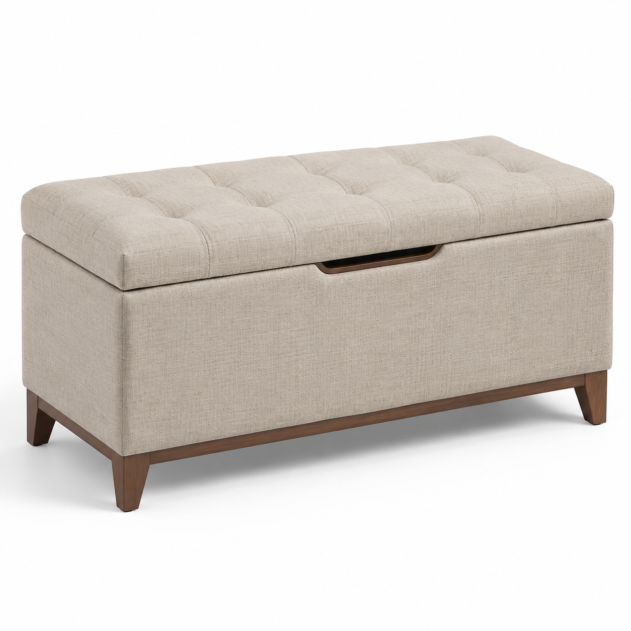 Gepolsterte Aufbewahrungsbank mit aufklappbarem Sitzdeckel, Beige/Braun, 110 × 45 × 48 cm
