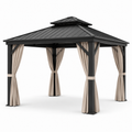 Gartenpavillon mit festem Metalldach und Vorhängen, 300 × 400 × 280 cm, Anthrazit/Beige