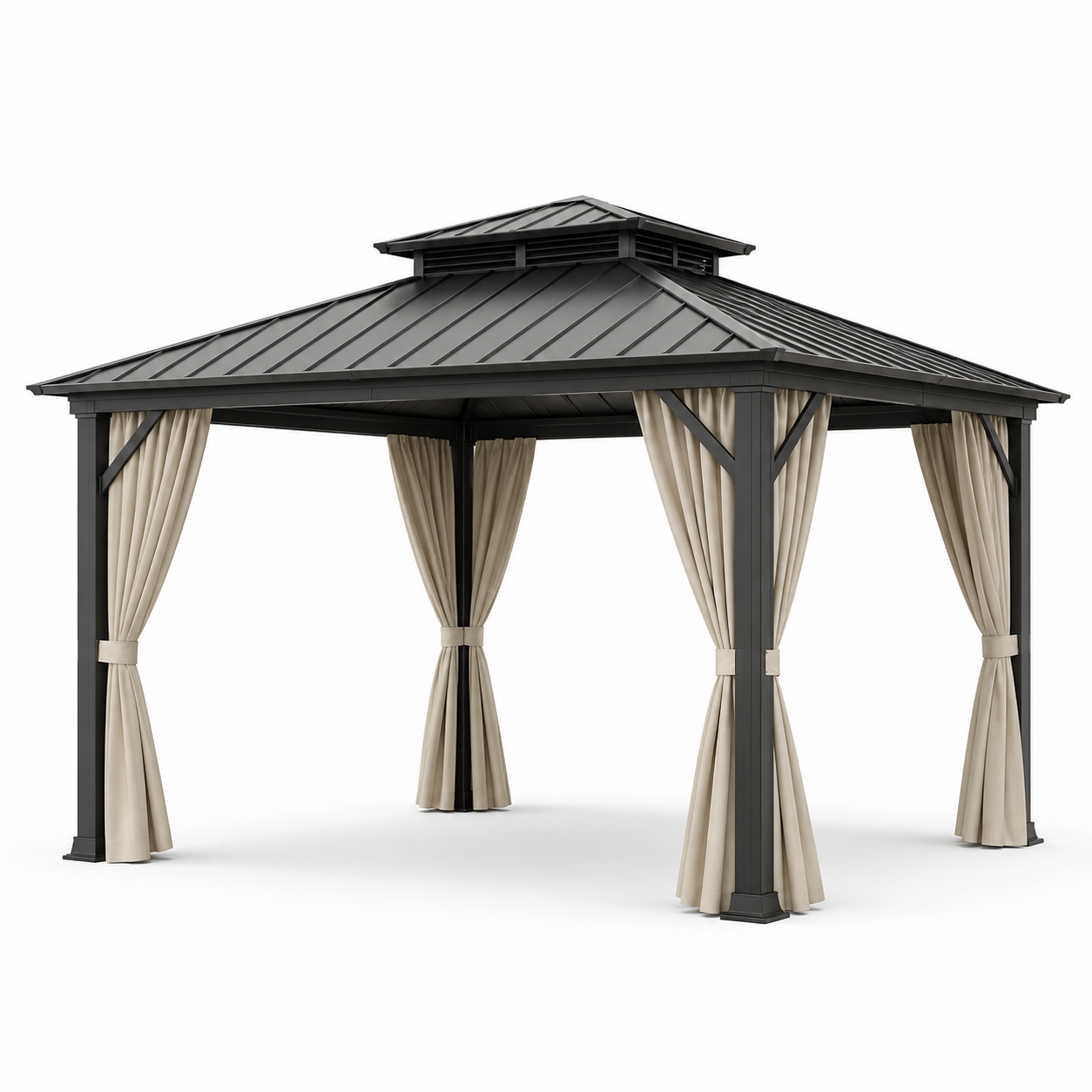 Metallpavillon mit Festdach und Seitenvorhängen, 400 × 300 × 285 cm, Anthrazit/Beige