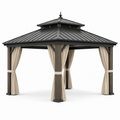 Gartenpavillon mit Doppeldach und Seitenvorhängen, 360 × 360 × 310 cm, Anthrazit/Braun/Beige