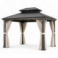 Gartenpavillon mit Hartdach und Vorhängen, 400 × 300 × 280 cm, Anthrazit/Beige