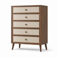 Kommode aus Holzwerkstoff mit 5 Schubladen, Braun/Cremeweiß/Goldfarben, 80 × 40 × 110 cm, Mid-Century-Stil