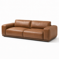 Modernes 3-Sitzer-Sofa in Cognacbraun mit dunkelbraunem Holzsockel, 230 × 95 × 82 cm