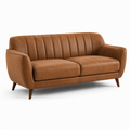 Dreisitzer-Sofa im Retro-Stil, 210 × 88 × 84 cm, Kunstleder in Cognacbraun mit dunkelbraunen Holzfüßen