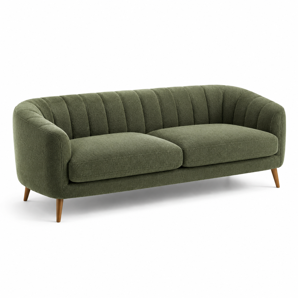 Modernes 3-Sitzer-Sofa in Olivgrün mit braunen Holzfüßen, 210 × 90 × 78 cm