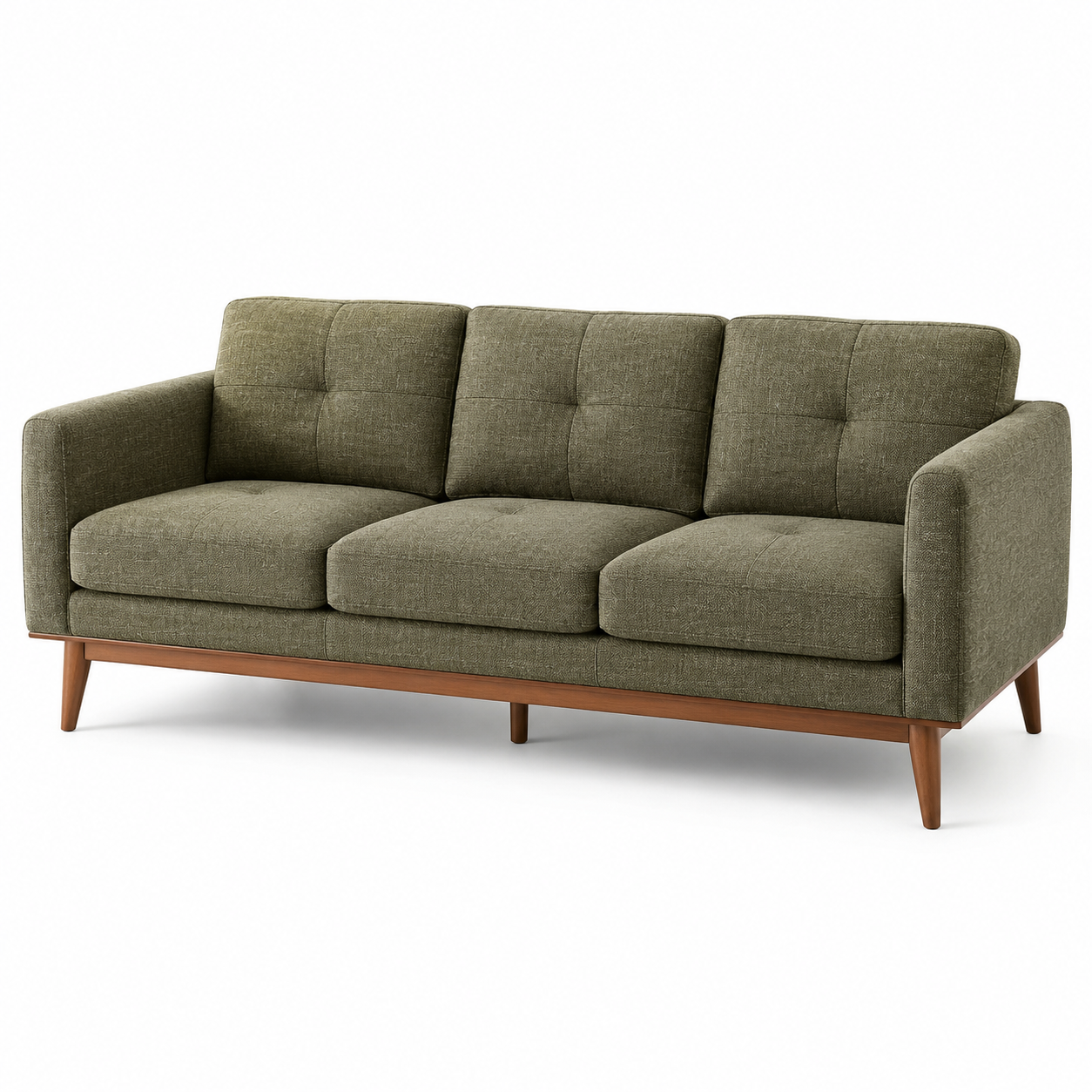 Dreisitzer-Sofa im Retro-Stil, Olivgrün und Braun, 220 × 86 × 84 cm