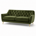3-Sitzer-Sofa aus Samt in Olivgrün mit Knopfheftung und goldfarbenen Metallfüßen, 200 × 85 × 82 cm