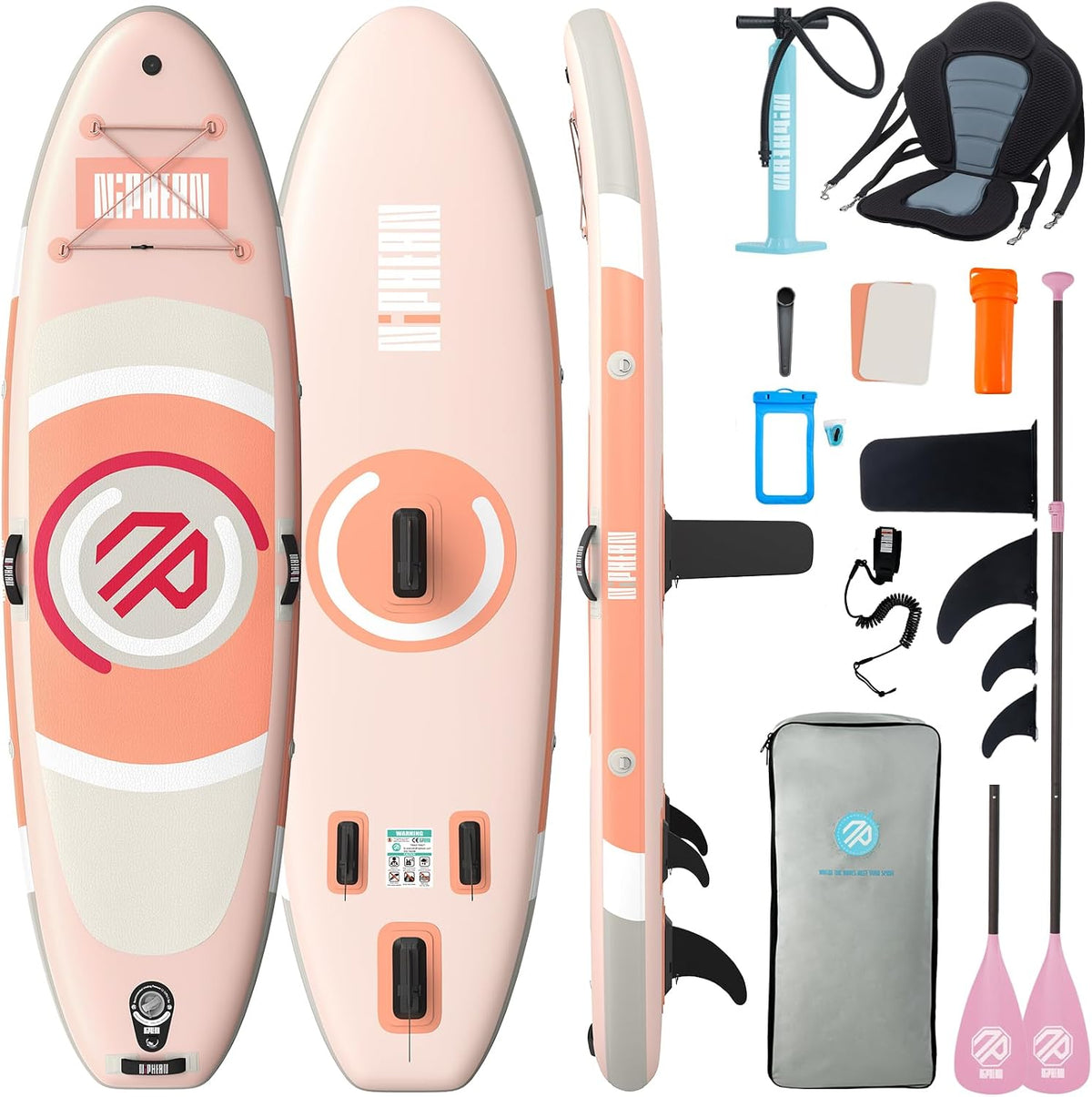 niphean SUP-Board, Rosa/Weiß/Orange, Stand up Paddling Board mit Sitz, (Ultraleichtes) SUP Board für Frauen, Anti-Rutsch Inflatable Paddle Board