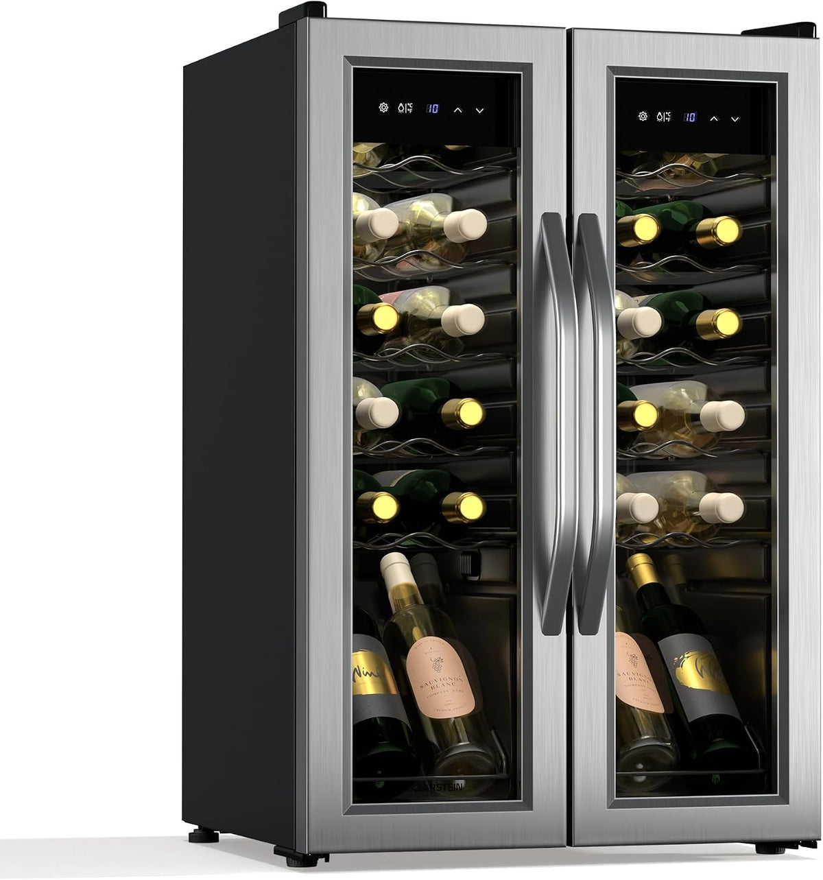 Klarstein Weinkühlschrank, Silber, Vinamour 2 Zonen - 24 Flaschen, 5-18 °C, Touch-Steuerung, LED-Beleuchtung, Freistehend