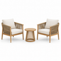 3-teiliges Gartenmöbel-Set, 2 Sessel je 74 × 78 × 80 cm und runder Tisch Ø 50 × 52 cm, Natur/Beige/Cremeweiß