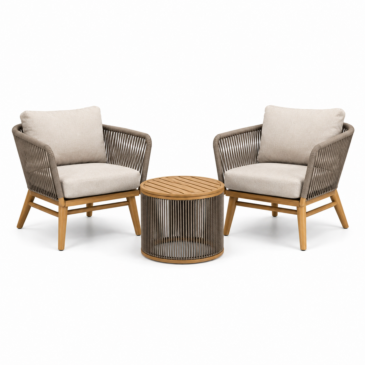 3-teiliges Gartenmöbel-Set mit 2 Sesseln 78 × 74 × 78 cm und Tisch Ø 60 × 45 cm, Braun/Beige