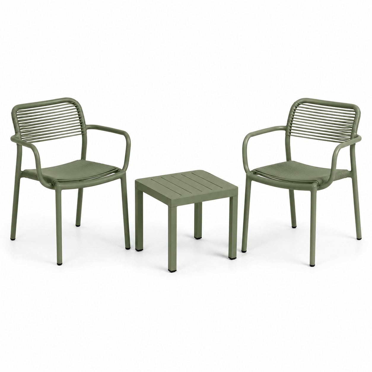 3-teiliges Gartenmöbel-Set Olivgrün mit 2 Armlehnstühlen 57 × 60 × 81 cm und Tisch 45 × 45 × 42 cm