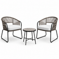 3-teiliges Gartenmöbel-Set mit 2 Stühlen 60 × 60 × 76 cm und Rundtisch Ø 45 × 45 cm, Taupe/Schwarz/Cremeweiß
