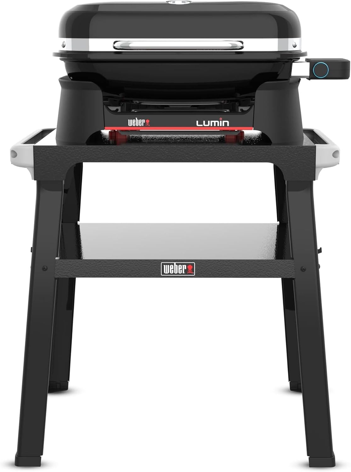 Weber Elektrogrill, 33 x 49 cm, schwarz, Lumin 1501650 mit Standfuß, erhitzt bis 315°C, mit Deckelthermometer, porzellanemaillierter Gusseisenroste