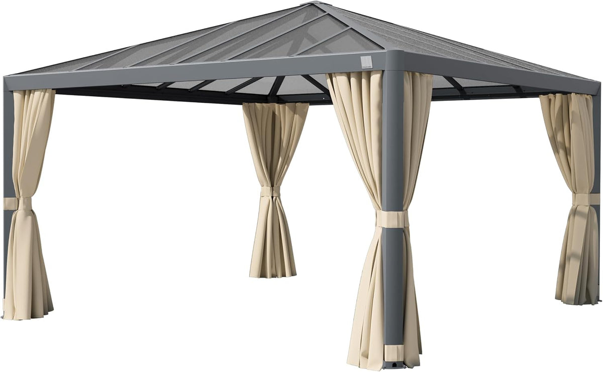 TOOLPORT Pavillon, Grau/Beige, PRIMEYARD Garten 4x4 m mit Polycarbonatdach - Hardtop mit 4