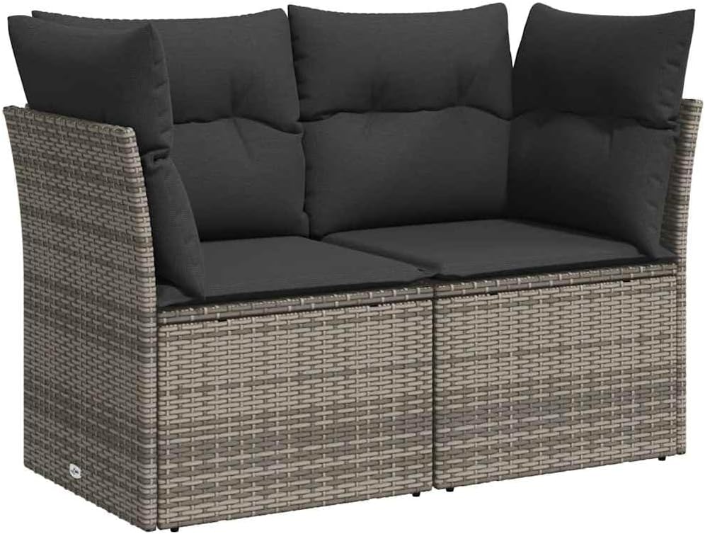 Sofa vidaXL, Grau, Garten 2-Sitzer mit Kissen Poly Rattan