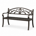 Gartenbank aus Metall mit Armlehnen und floralem Ornament, 127 × 60 × 88 cm, Dunkelbraun/Bronze