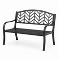 Metall-Gartenbank für 2 Personen, 127 × 60 × 90 cm, Schwarz, mit Armlehnen und Fischgrätenmuster