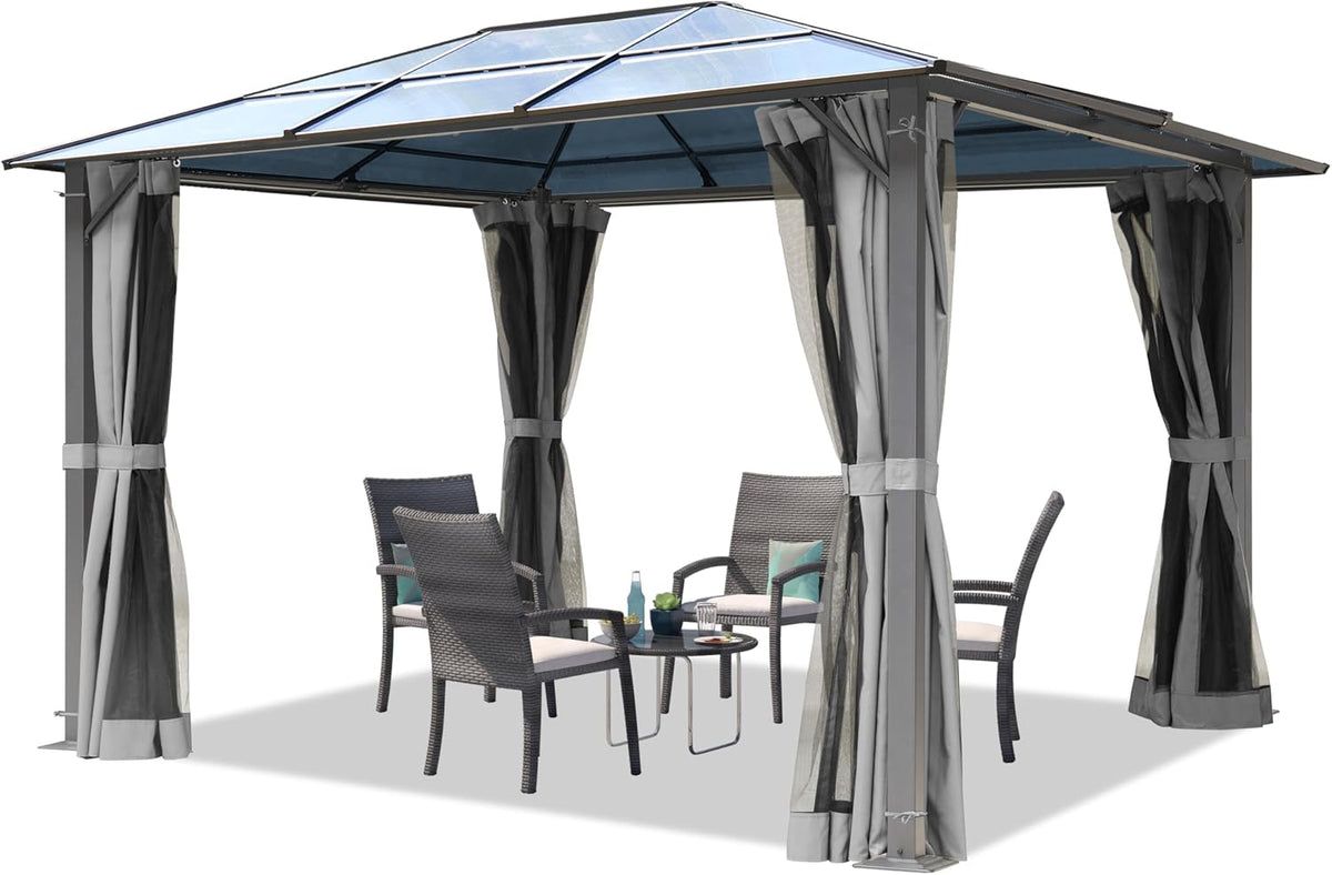 TOOLPORT Pavillon, 65 m, 6 mm, grau, Garten 3x3, Polycarbonat Dach ca. - Hardtop mit 4 Seitenteilen