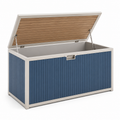 Garten-Aufbewahrungsbox mit Klappdeckel und Hubstützen, Blau/Silber/Braun, 150 × 75 × 85 cm