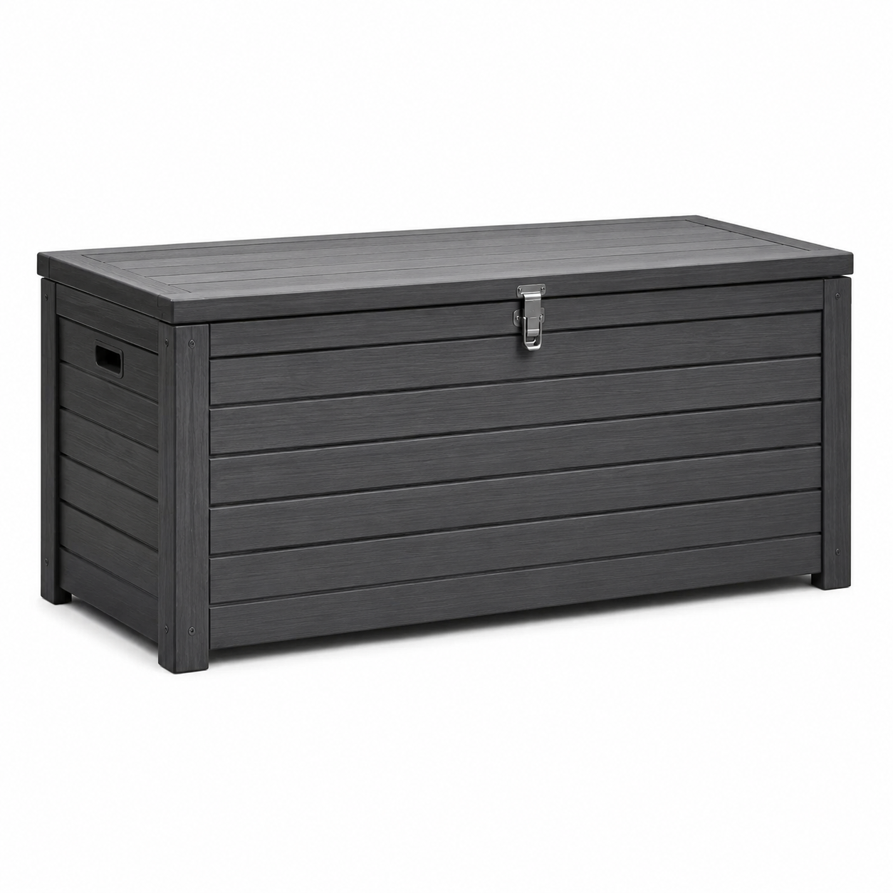 Garten-Aufbewahrungsbox aus Kunststoff, 120 × 55 × 60 cm, Anthrazit/Silber, mit Klappdeckel und Metallverschluss