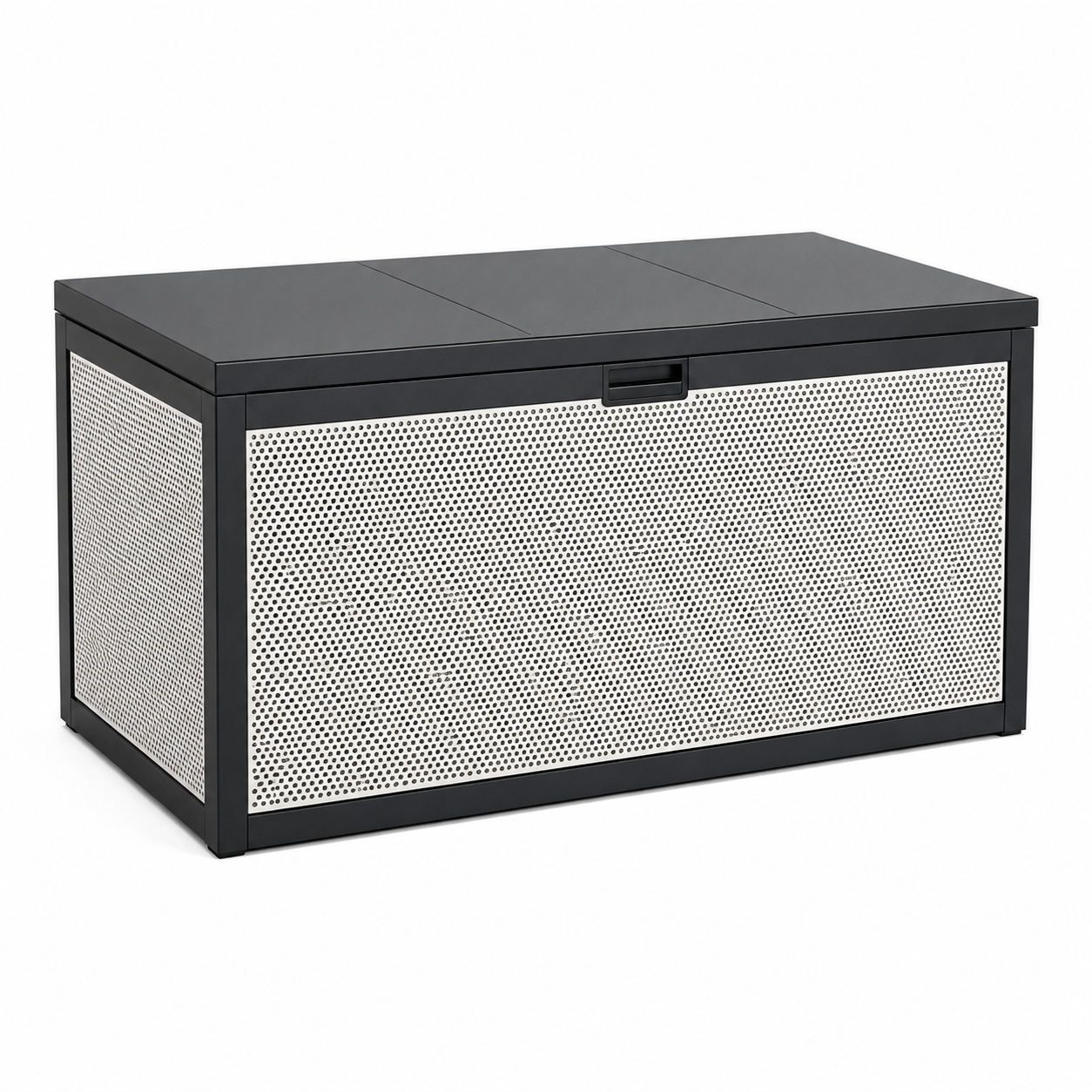 Garten-Aufbewahrungsbox aus Metall mit Klappdeckel, 120 × 60 × 65 cm, Schwarz/Weiß