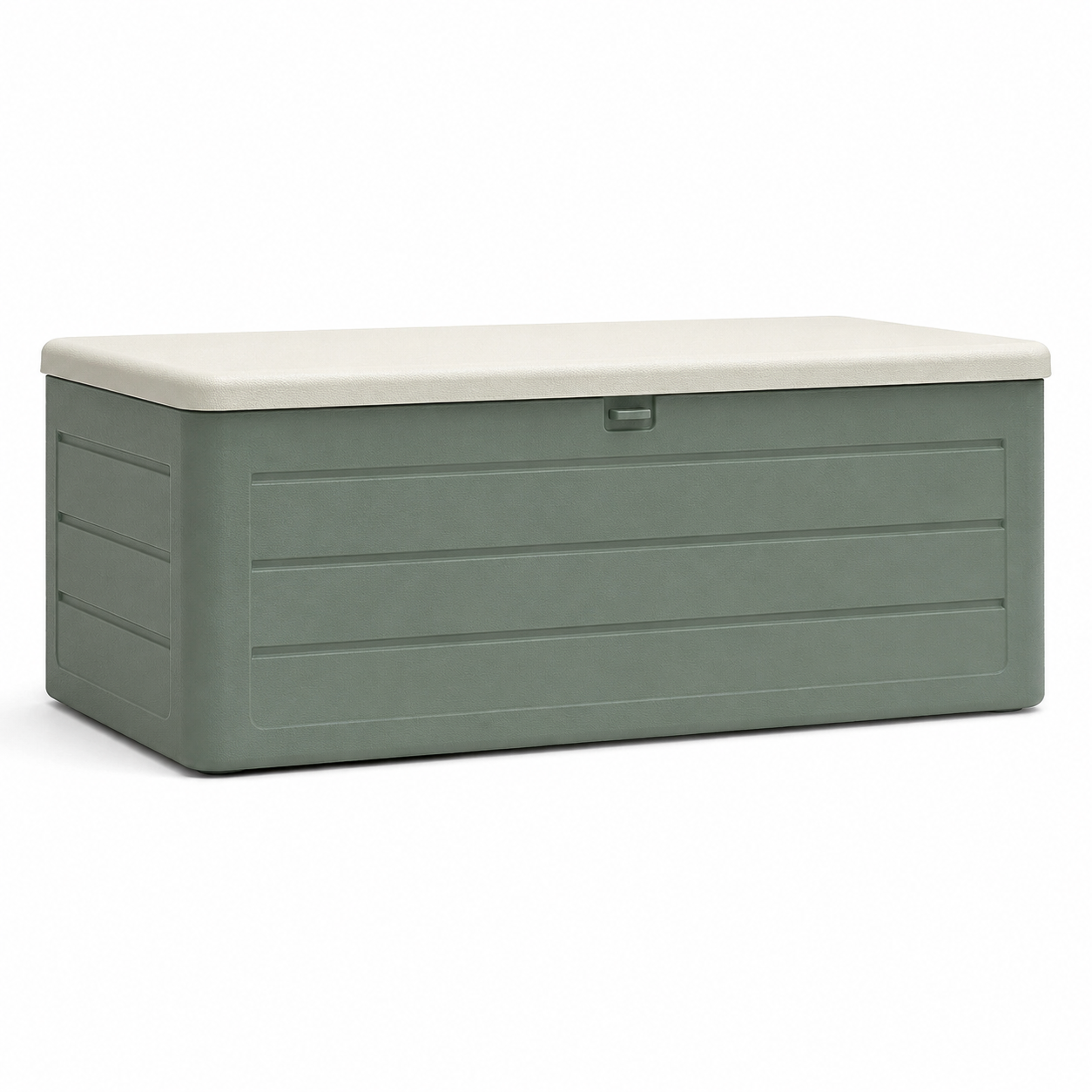 Garten-Auflagenbox aus Kunststoff mit Klappdeckel, 120 × 55 × 60 cm, Salbeigrün/Beige