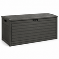 Garten-Aufbewahrungsbox aus Kunststoff, 120 × 55 × 62 cm, Anthrazit, mit abschließbarem Deckel in Holzoptik