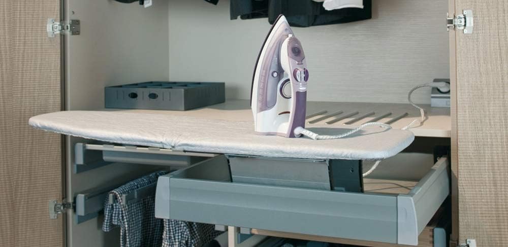 JUVA Bügelbretter, Silber/Grau, Bügelbrett Klappbar IRONFIX mit Bügeltisch-Bezug mit graue, Montage im Schubkasten