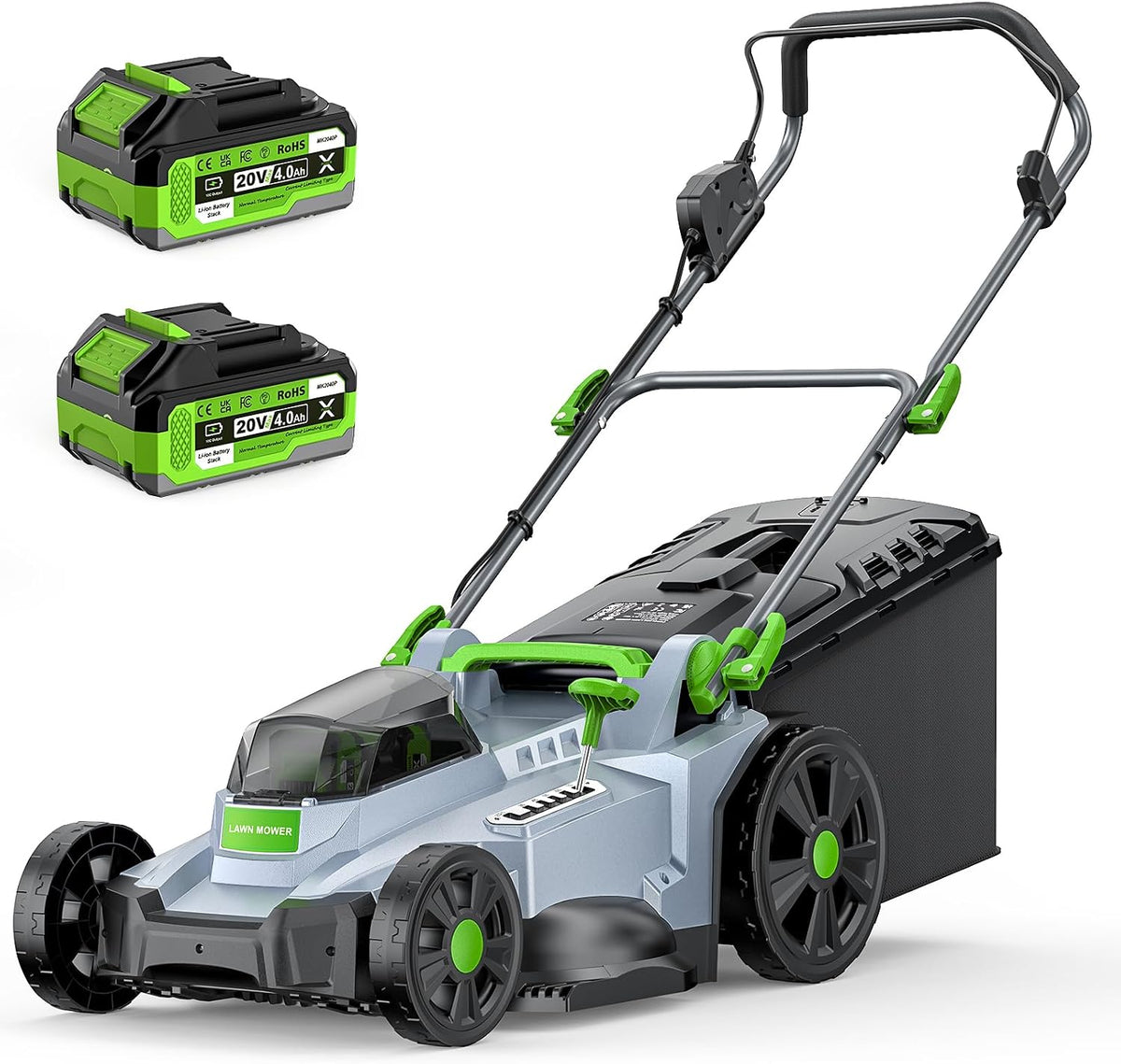 ETOOLAB Rasenmäher, 4,0 Ah, 500 m, 75 mm, 43 cm, Grau/Grün/Schwarz, Akku- 40 V(2X20 V), Schnittbreite, bis ², Brushless