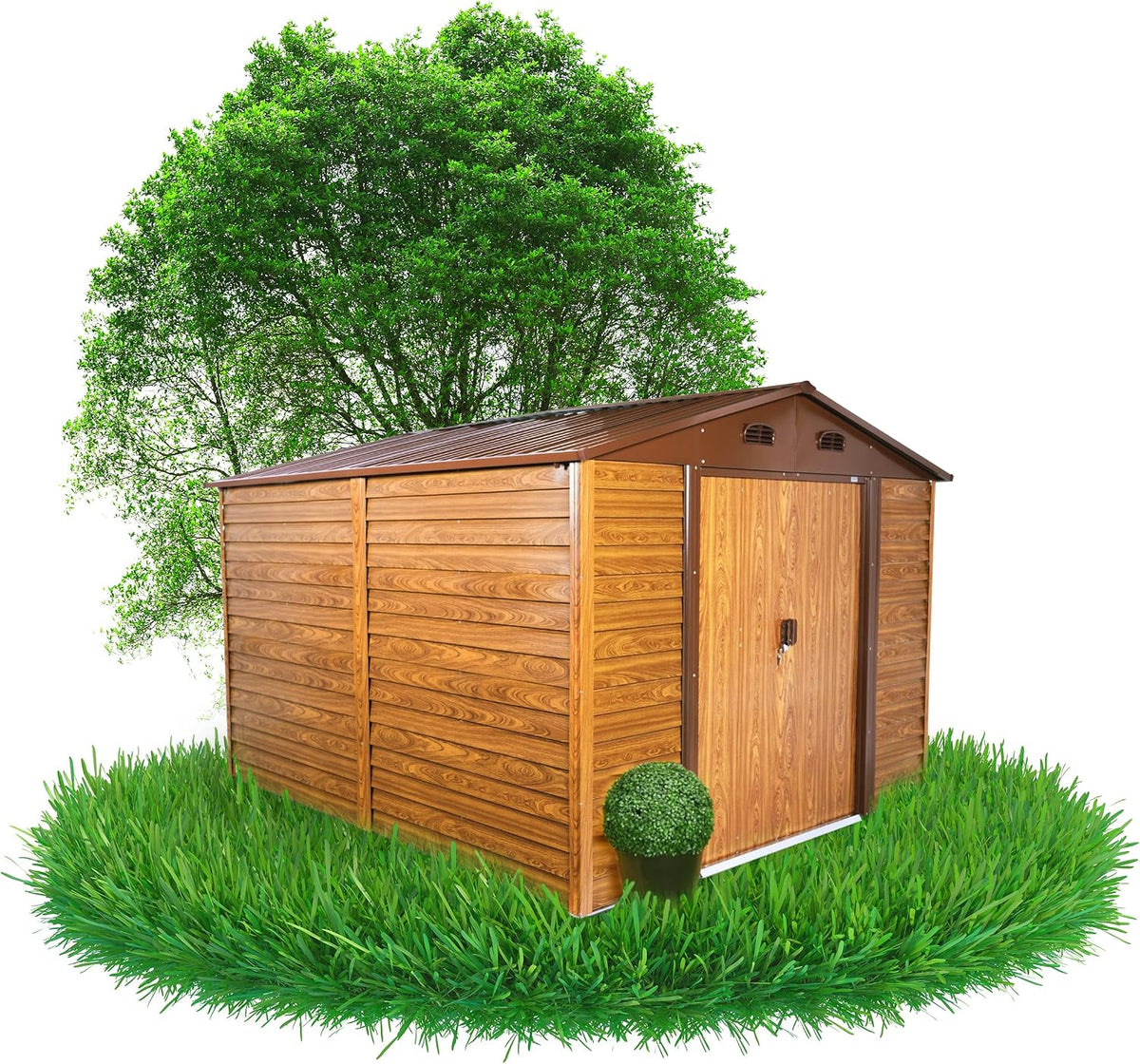 Gerätehaus Grindi, 323x278x215 cm, Braun, Metall Arbor IV - Gartenhütte - Gartenhaus - Geräteschuppen