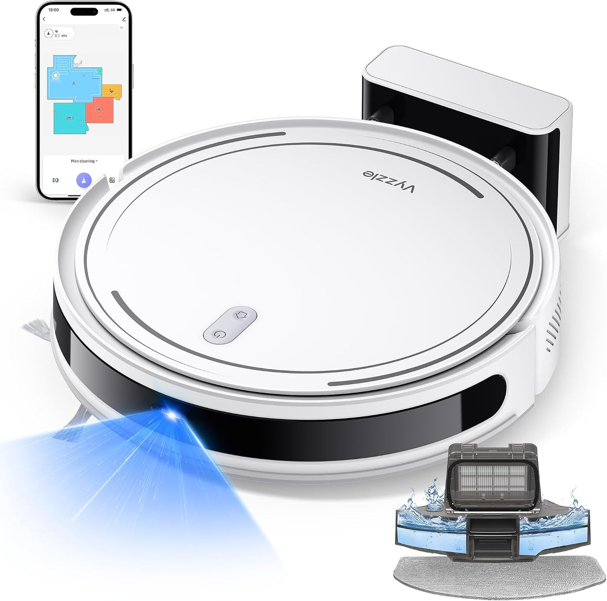 Vyzzle Saugroboter, Weiß, 5000Pa mit Wischfunktion, ultradünner 3-1 mit LDS Navigation, Staubsauger Roboter D10