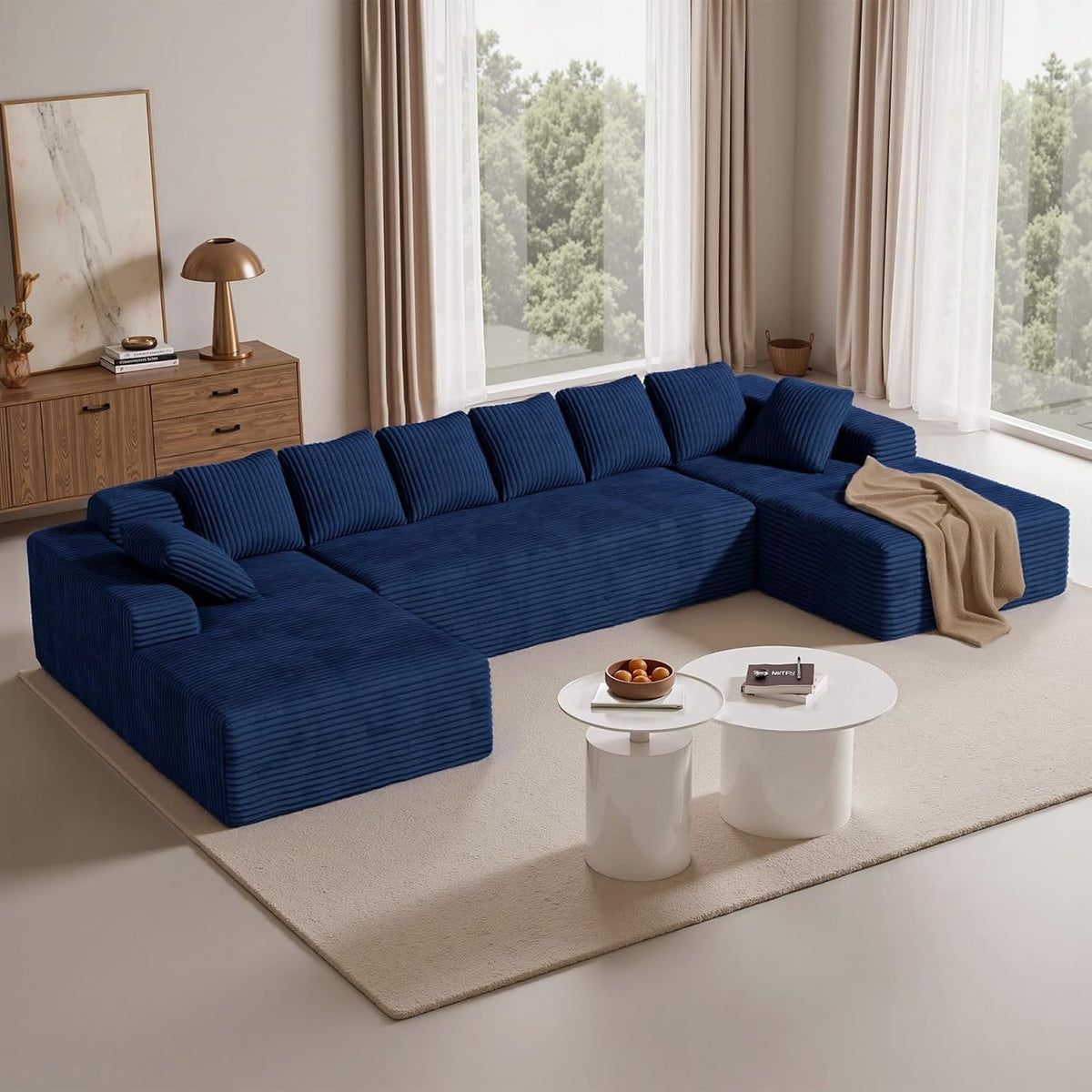 Aivermeil Sofa, Blau, U-förmige Modulare Cloud Couch 3-Sitzer, Verwendbar als L-Form Boneless Design Couch mit Hochdichtem