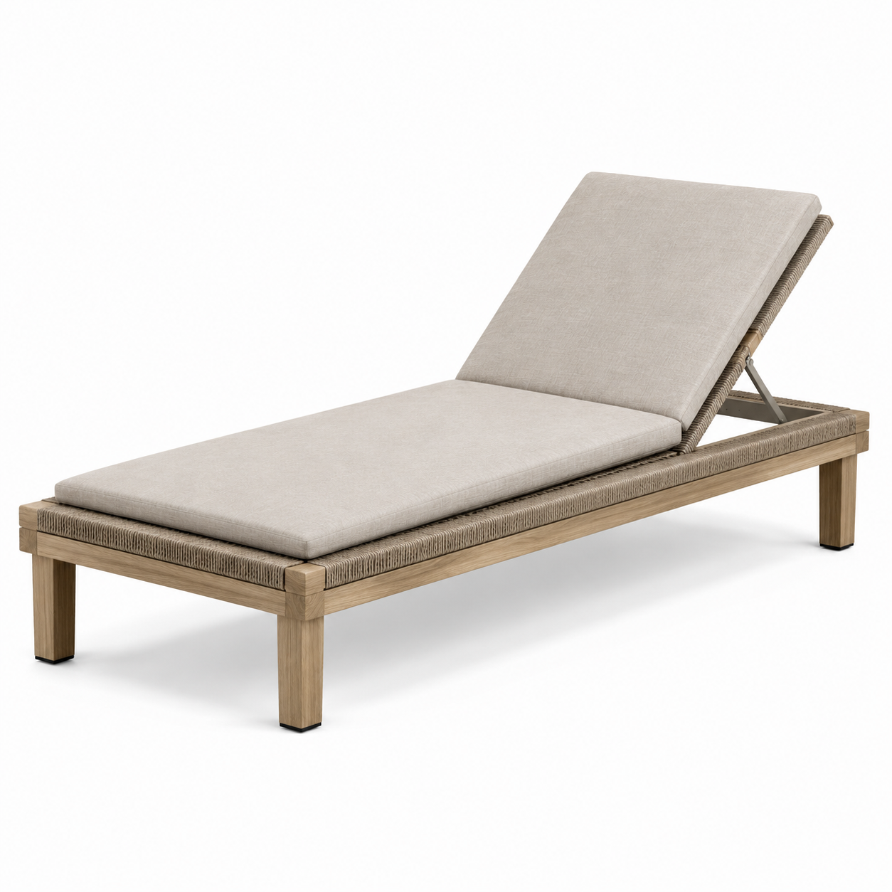 Gartenliege aus Holz und Geflecht mit verstellbarer Rückenlehne, Beige/Natur/Taupe, 200 × 70 × 90 cm