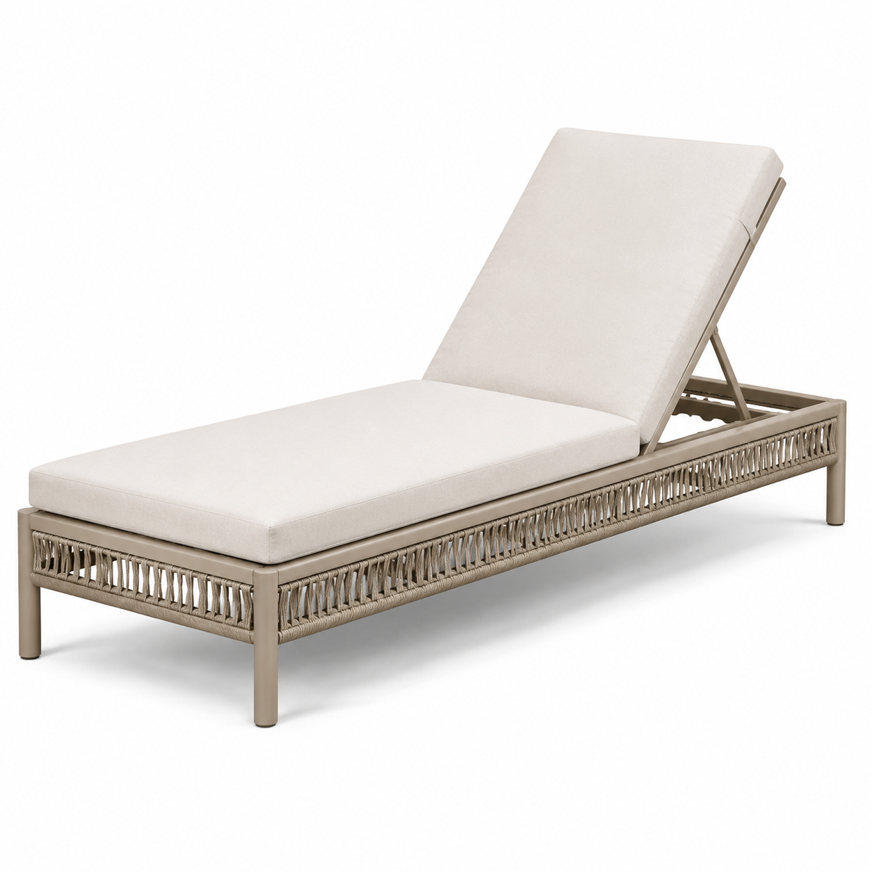 Verstellbare Gartenliege mit Metallgestell und Seilgeflecht, Greige/Creme, 200 × 70 × 100 cm