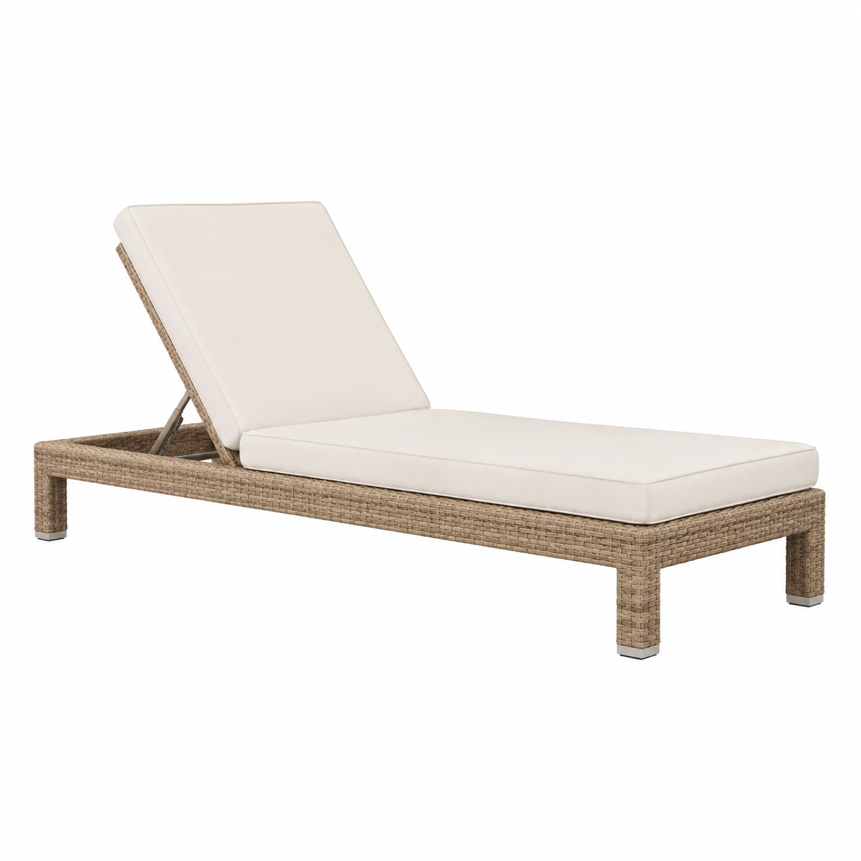 Gartenliege aus Polyrattan mit Auflage und verstellbarer Rückenlehne, Beige/Creme, 198 × 70 × 34 cm