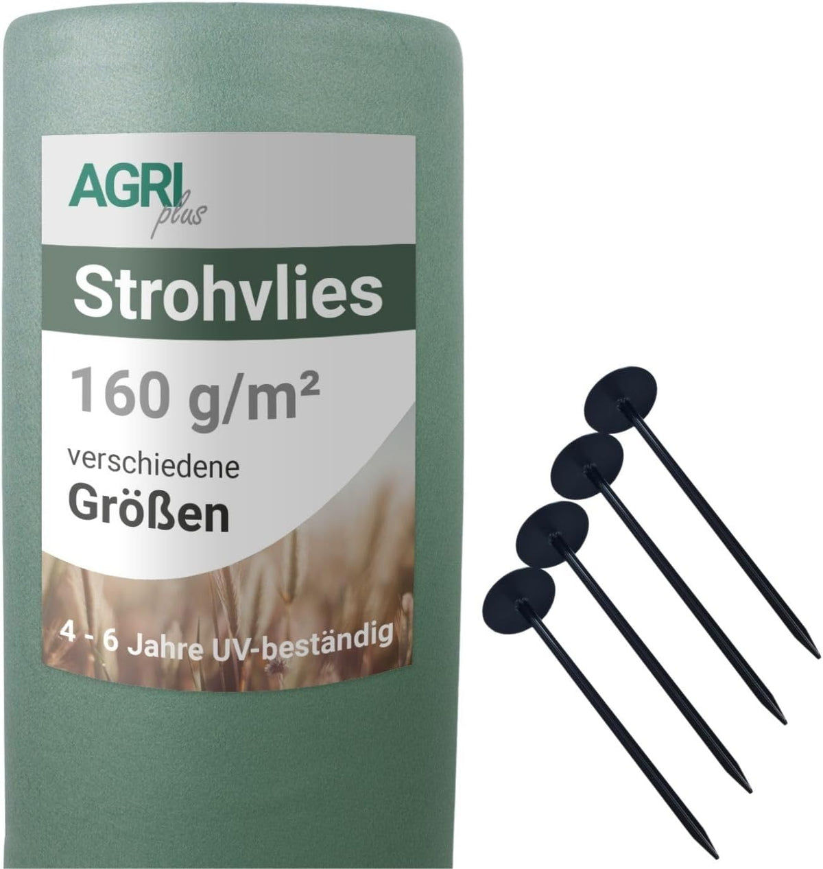 AGRI plus Abdeckplanen, 12,5 m, Grün/Schwarz, Strohvlies 9, 8 x - mit 12 Kunststoffnägeln I 160 g/m² Schutzvlies