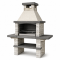 Gartengrillkamin aus Betonwerkstein und Metall, 170 × 70 × 220 cm, Weiß/Grau/Schwarz/Silber, mit Grillrost und Ablagen