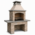 Rustikaler Holzkohle-Gartengrill mit Kaminhaube, 110 × 65 × 200 cm, Beige/Grau/Braun/Schwarz