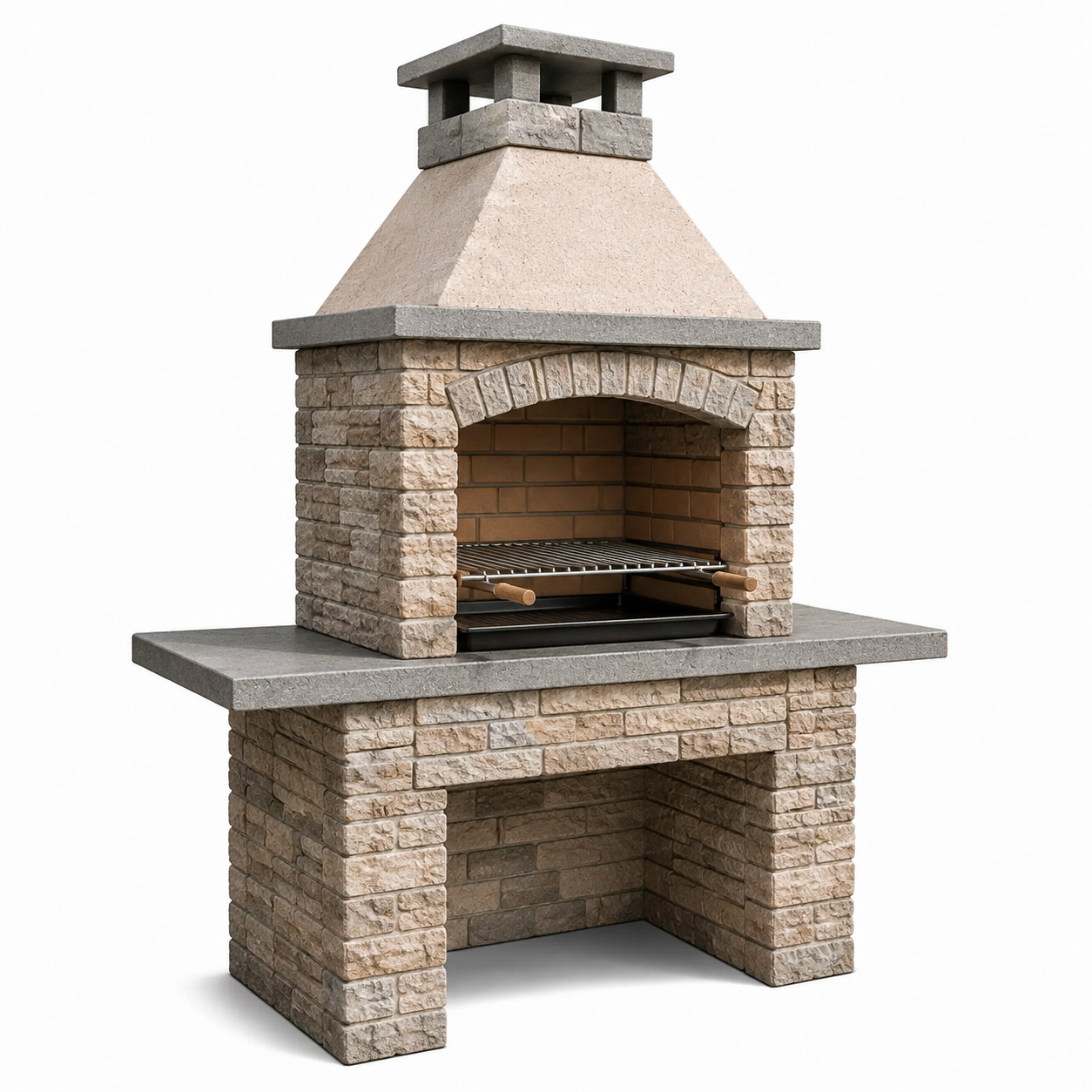 Rustikaler Holzkohle-Gartengrill mit Kaminhaube, 110 × 65 × 200 cm, Beige/Grau/Braun/Schwarz