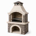 Gartenkamin in rustikaler Steinoptik mit Grillrost und Rauchabzug, 110 × 65 × 210 cm, Beige/Grau/Schwarz