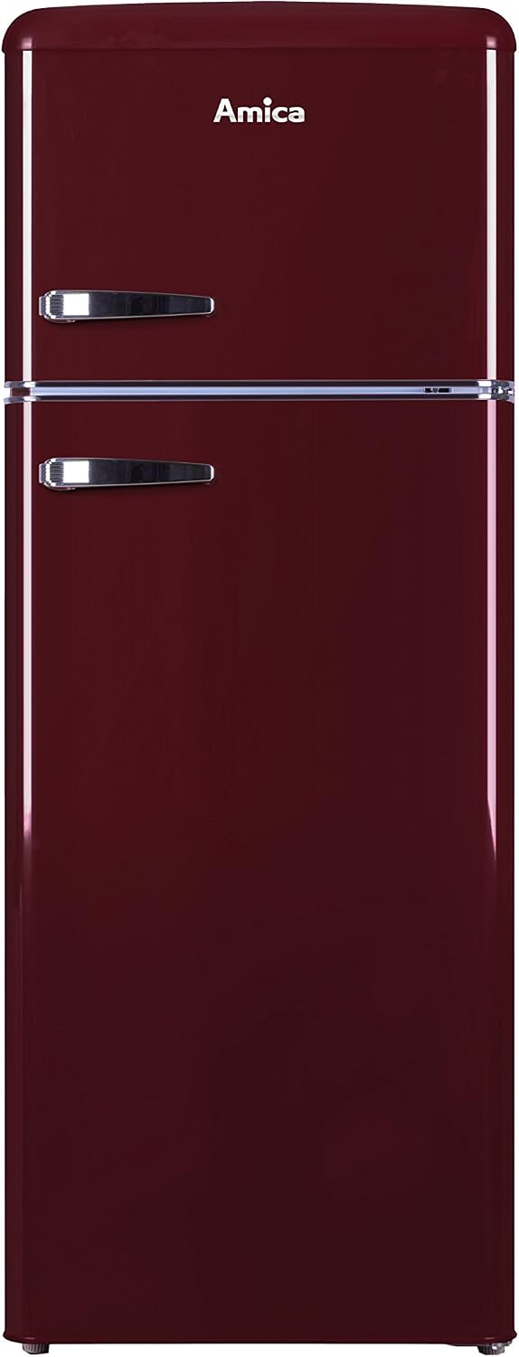 Amica Kühlschrank, 144 cm, 55 cm, 62 cm, Weinrot, KGC 15631 R Retro Kühl-/Gefrierkombination / Wine Red /