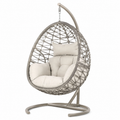 Freistehender Hängesessel aus Metall und Polyrattan mit Polsterauflage, Grau/Creme, 105 × 105 × 195 cm