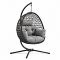 Hängesessel mit Gestell, 105 × 105 × 195 cm, Stahl und Polyrattan, Schwarz/Grau, für innen und geschützte Außenbereiche