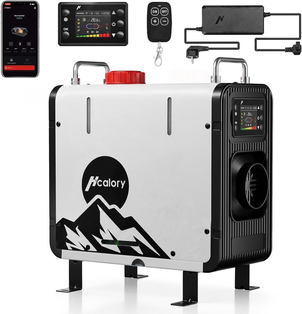 HCALORY Heizöfen, 240 V, 8 kW, 12 V, 24 V, Schwarz, Diesel Standheizung, / DC & 220‑ AC mit APP & Adapter