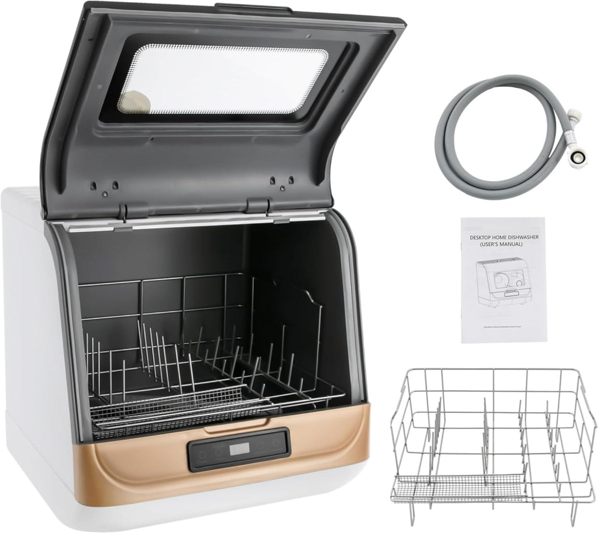 Tischgeschirrspüler, 800 Watt, 5 L, PP, ABS, rostfreier Stahl, Weiß, Mini Geschirrspüler freistehend 5 Programme Arbeitsplatte