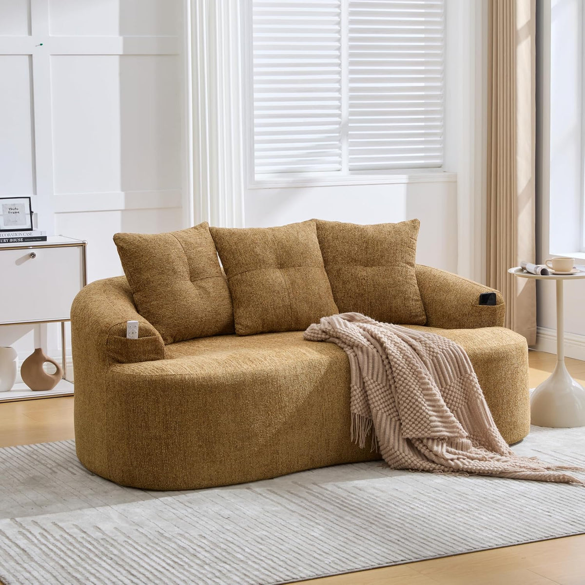 Sofa feynoss, 164 x 92 x 60 cm, Grau, 2-Sitzer für kleine Räume mit tiefem Sitz, modernes Chenille, geschwungen