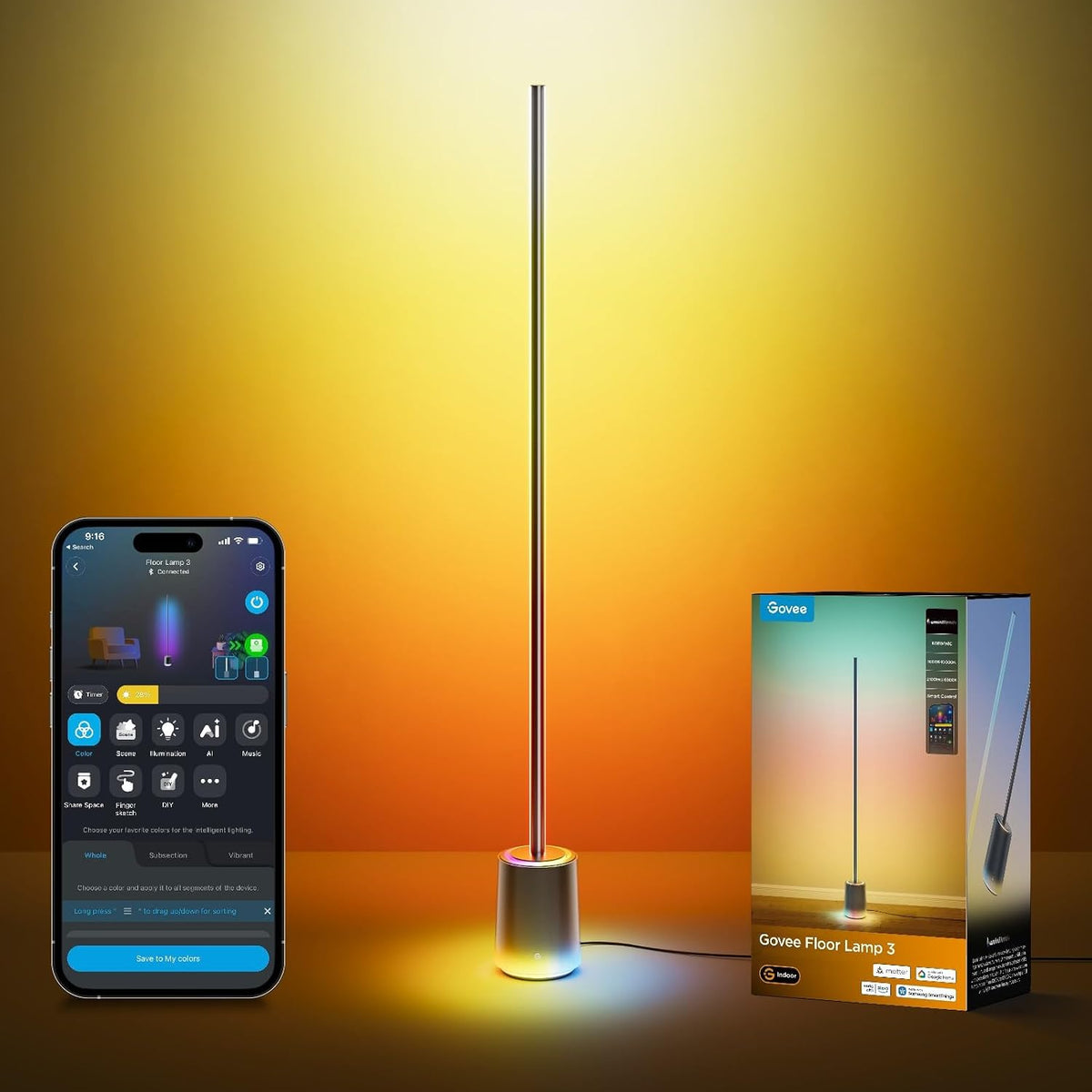 Govee Standleuchten & Deckenfluter, Weiß, Stehlampe 3 mit LuminBlend+ Technologie, RGBWWIC 2100lm Standleuchte